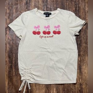 Life is Sweet sz 14 Cherry Short Sleeve Shirt with Cinched Side